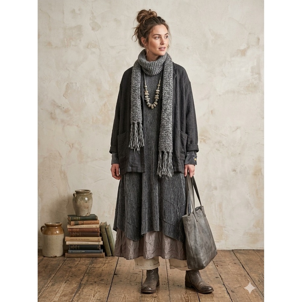 Soft Surroundings Gray Pleated Mock Neck Midi Dress Sharkbite Hem XL 2DP30